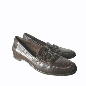 Etienne Aigner Glance Womens Brown Croc Leather Tassel Loafers‎ SIZE 7M